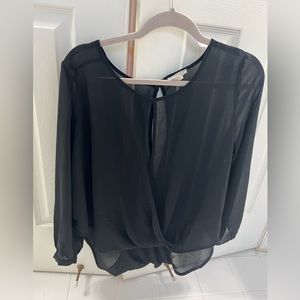 Sans Souci M high low faux wrap blouse black